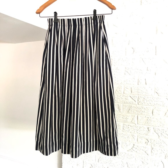 🆕 J Crew Pleated Midi Stripe Skirt Navy & White - Picture 13 of 16